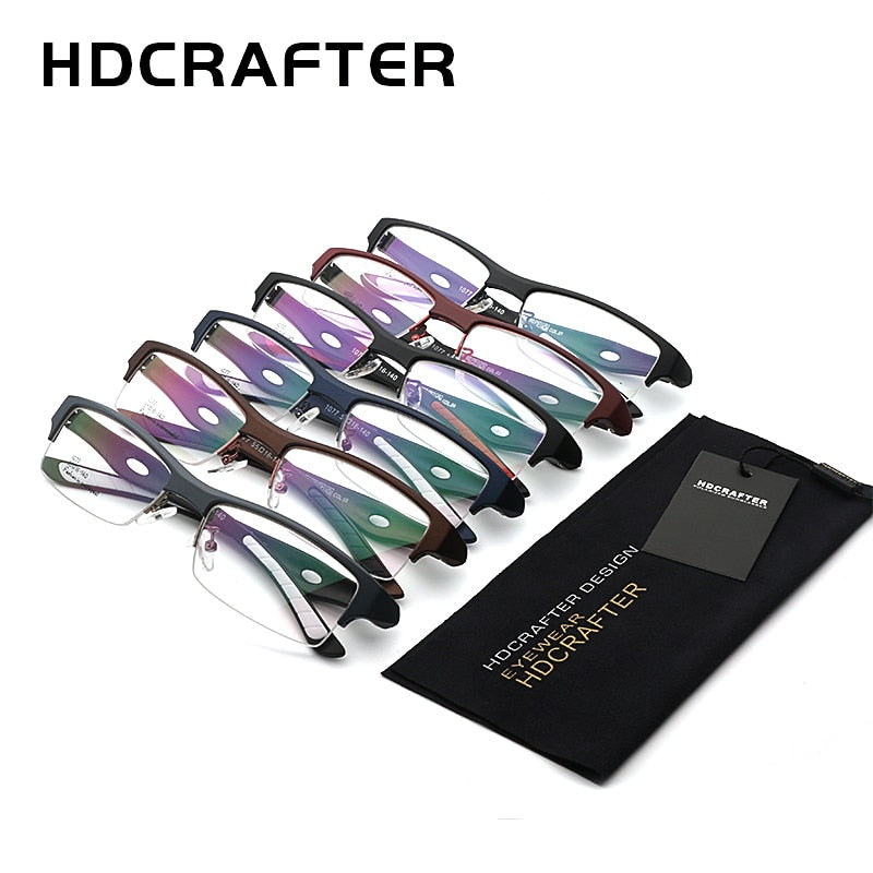 Hdcrafter Men's TR 90 Rectangle Semi Rim Frame Eyeglasses L1077 Semi Rim Hdcrafter Eyeglasses