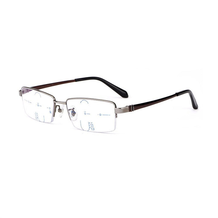 Hotochki Men's Semi Rim Titanium Frame Progressive Lens Reading Glasses Anti Blue Light 1688 Reading Glasses Hotochki +100 gray