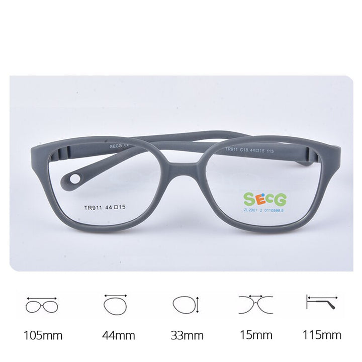 Secg's Unisex Children's Full Rim Square Tr 90 Titanium Eyeglasses Tr911 Full Rim Secg