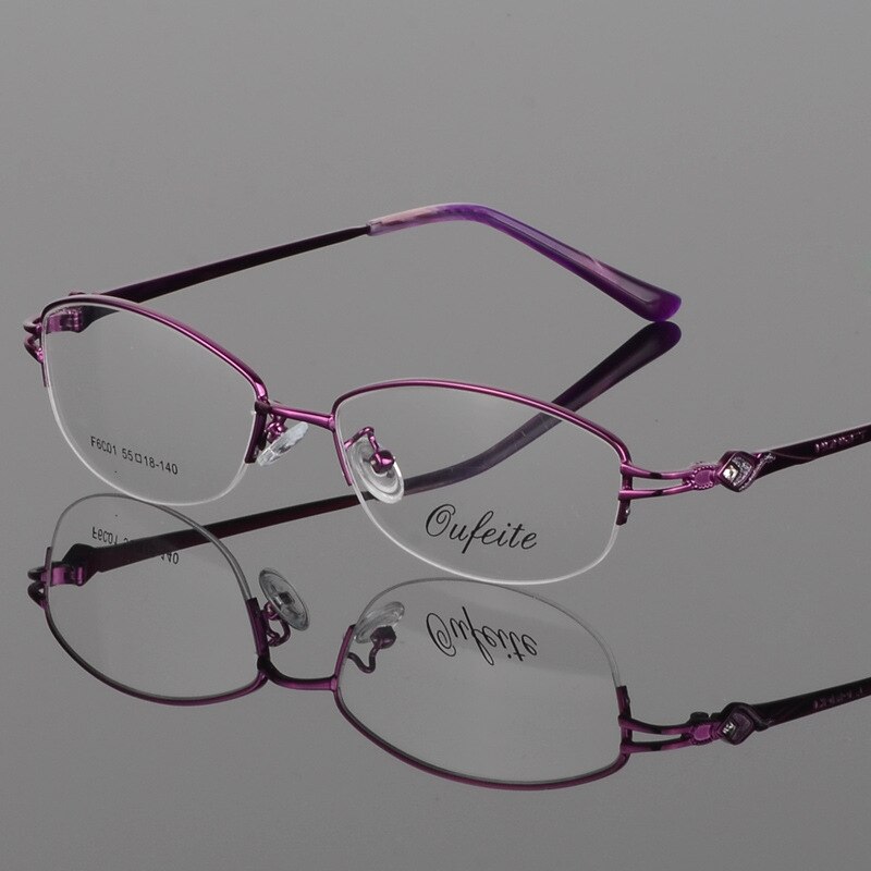 Women's Half Rim Eyeglasses Alloy Frame Sf6001 Semi Rim Bclear Purple
