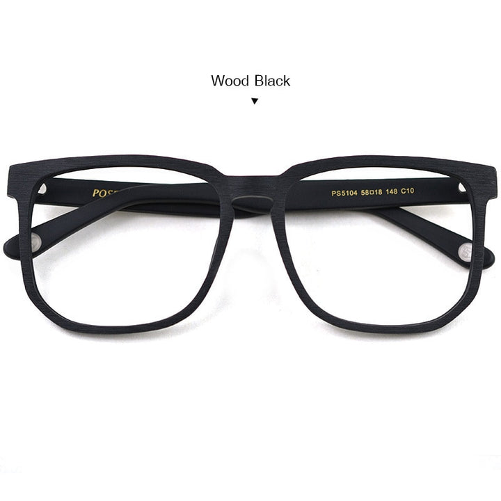 Hdcrafter Unisex Oversized Square Round Wood Frame Eyeglasses Ps5104 Full Rim Hdcrafter Eyeglasses Black