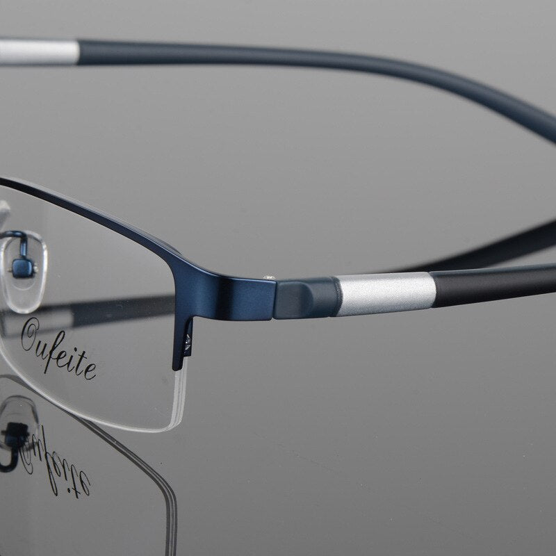 Men's Titanium Square Frame Half Rim Eyeglasses Gp8300 Semi Rim Bclear