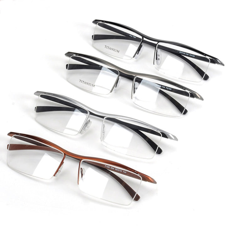 Hotony Men's Semi Rim Browline Titanium Frame Eyeglasses P8189 Semi Rim Hotony