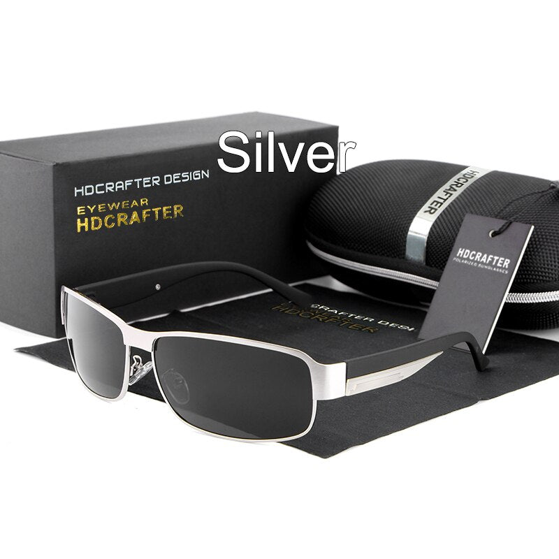 Hdcrafter Men's Full Rim Rectangle Alloy Frame Polarized Sunglasses Le007 Sunglasses HdCrafter Sunglasses silver  
