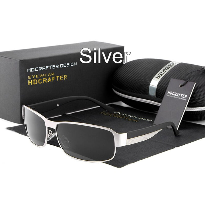 Hdcrafter Men's Full Rim Rectangle Alloy Frame Polarized Sunglasses Le007 Sunglasses HdCrafter Sunglasses silver  