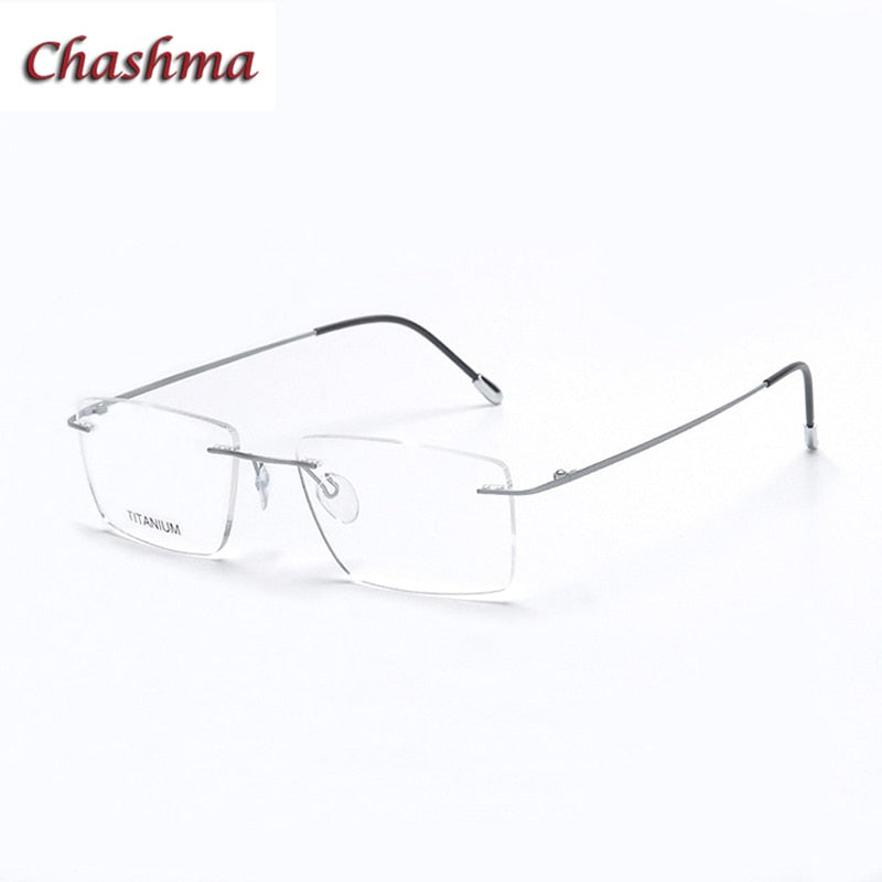 Chashma Ochki Unisex Rimless Square Titanium Eyeglasses 16011 Rimless Chashma Ochki Matte Silver