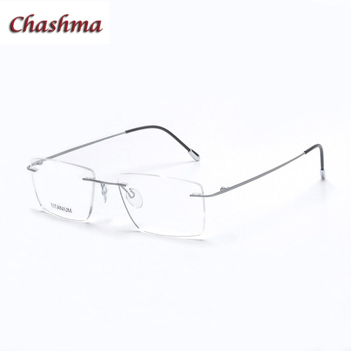 Chashma Ochki Unisex Rimless Square Titanium Eyeglasses 16011 Rimless Chashma Ochki Matte Silver