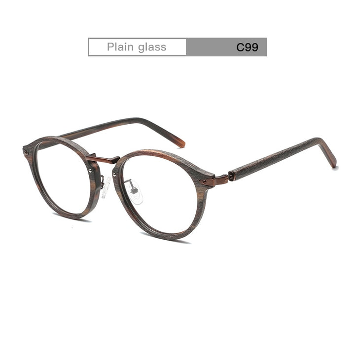 Hdcrafters Unisex Full Round Rim Wood Metal Frame Eyeglasses Bc06 Frame Hdcrafter Eyeglasses C99 Floral  