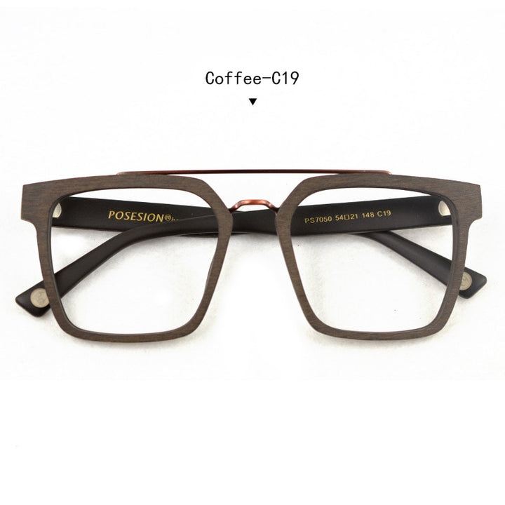 Hdcrafter Men's Eyeglasses Wooden Square Frame Ps7050 Full Rim Hdcrafter Eyeglasses Coffee