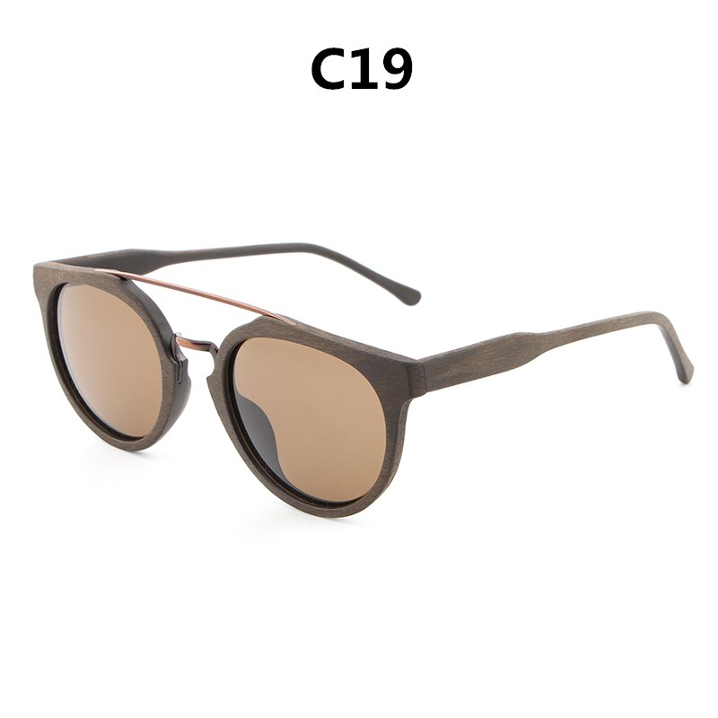 Hdcrafter Unisex Full Rim Round Wood Metal Frame Polarized Sunglasses Lhb023 Sunglasses HdCrafter Sunglasses C19  