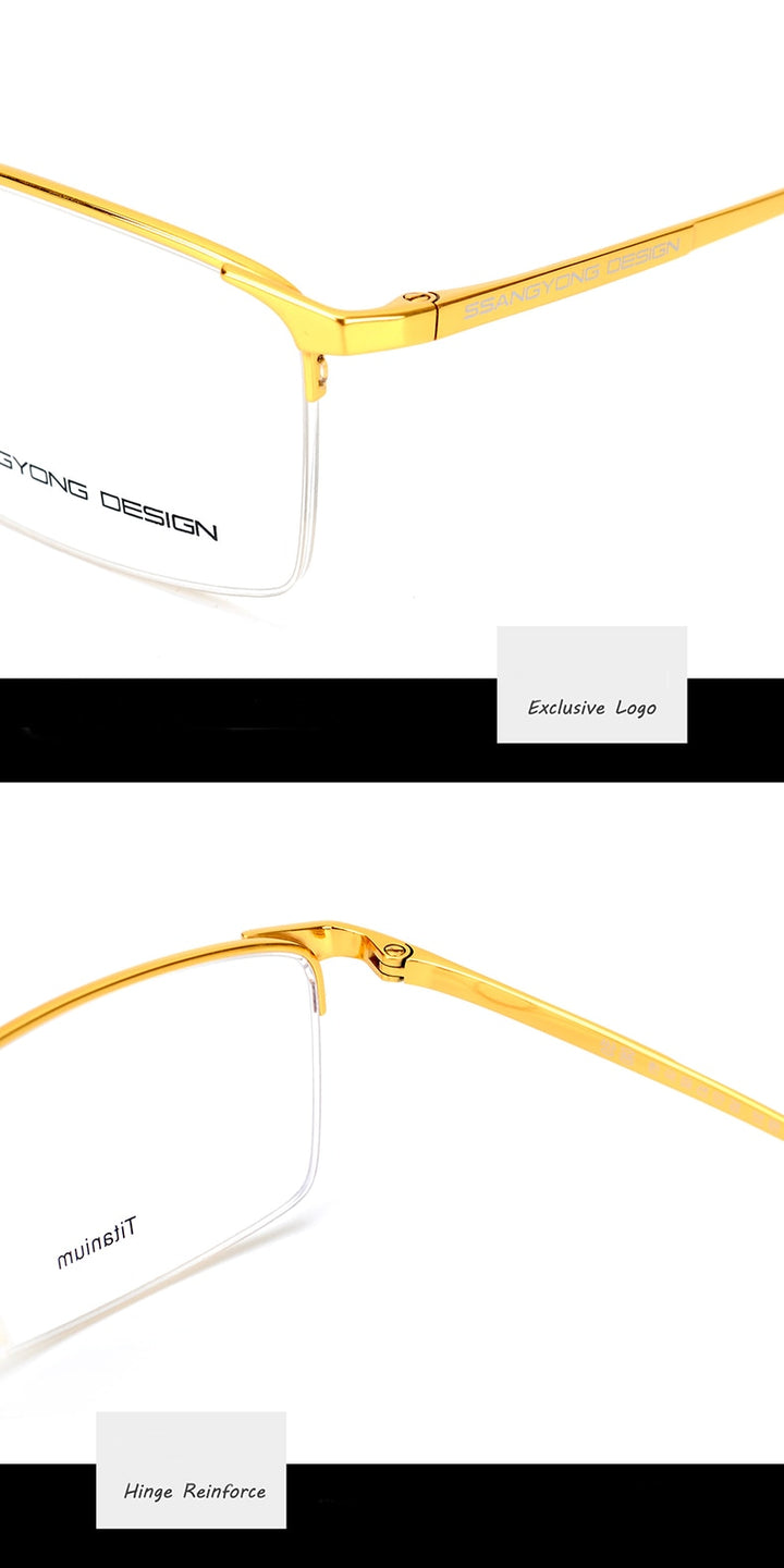 Hotony Men's Semi Rim Square Titanium Frame Eyeglasses S8803 Semi Rim Hotony