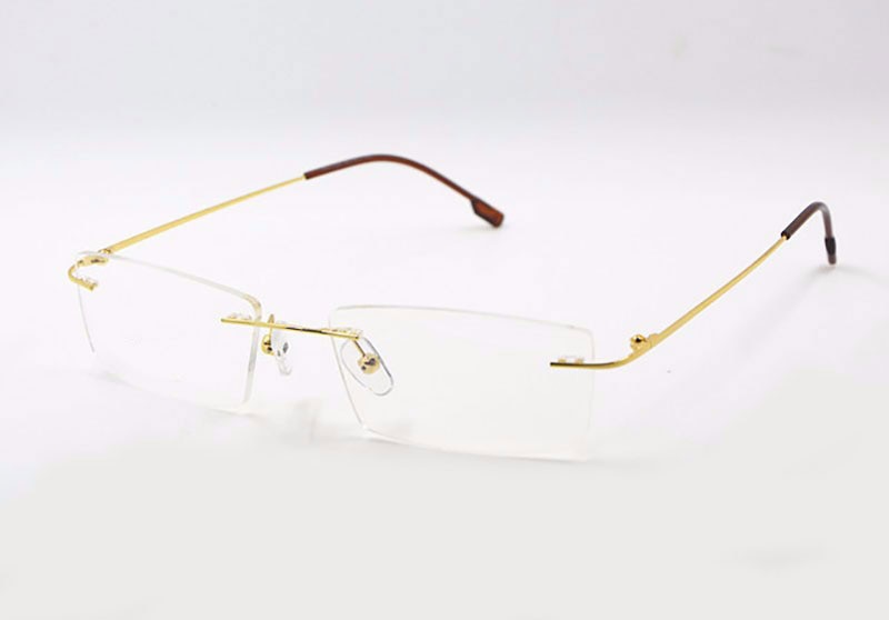 Reven Jate Unisex Rimless Square Titanium Eyeglasses R522 Rimless Reven Jate Gold