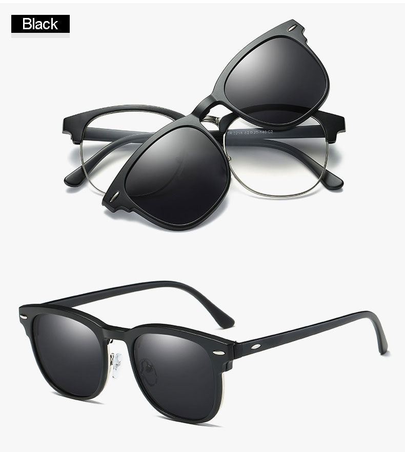 Reven Jate Men's Full Rim Square Polycarbonate Eyeglasses Clip On Polarized Sunglasses 2218 With Clip Ons Reven Jate