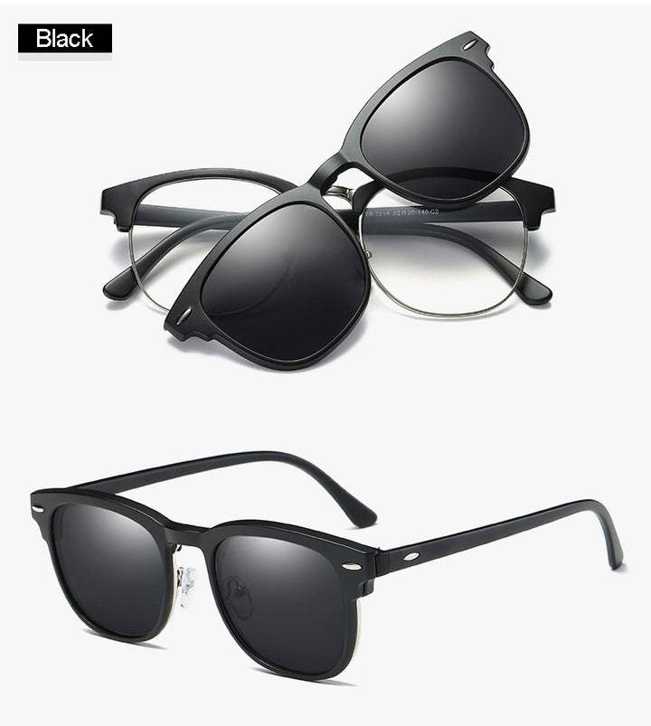 Reven Jate Men's Full Rim Square Polycarbonate Eyeglasses Clip On Polarized Sunglasses 2218 With Clip Ons Reven Jate