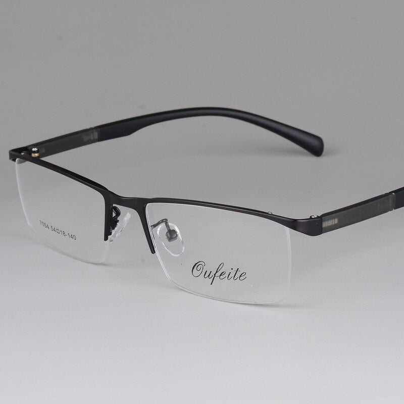 Men's Semi Rim Eyeglasses Alloy Frame S7054 Semi Rim Bclear black