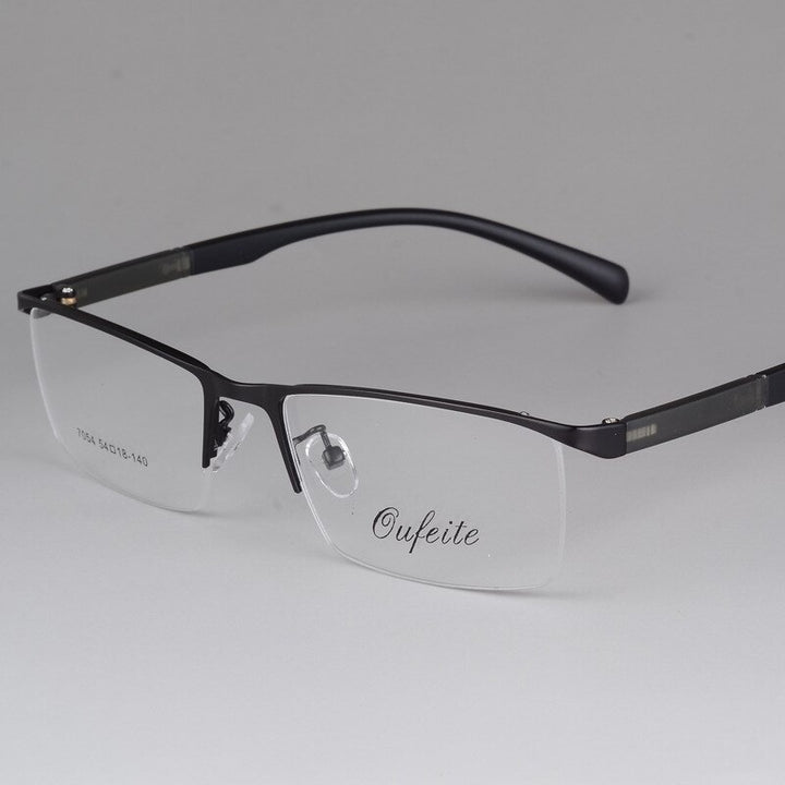 Men's Semi Rim Eyeglasses Alloy Frame S7054 Semi Rim Bclear black