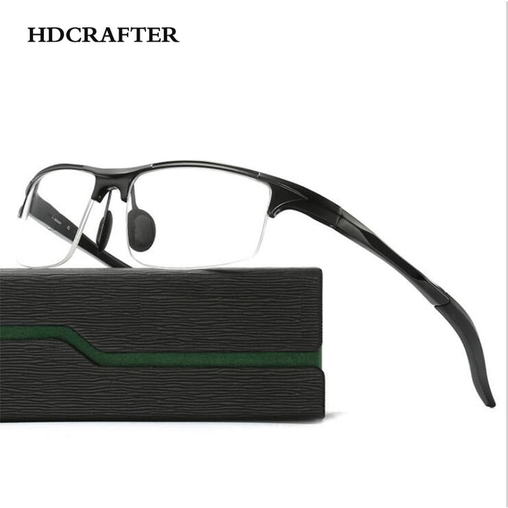 Hdcrafter Men's Semi Rim Square Rectangle Aluminun Alloy Frame Eyeglasses L8177 Semi Rim Hdcrafter Eyeglasses