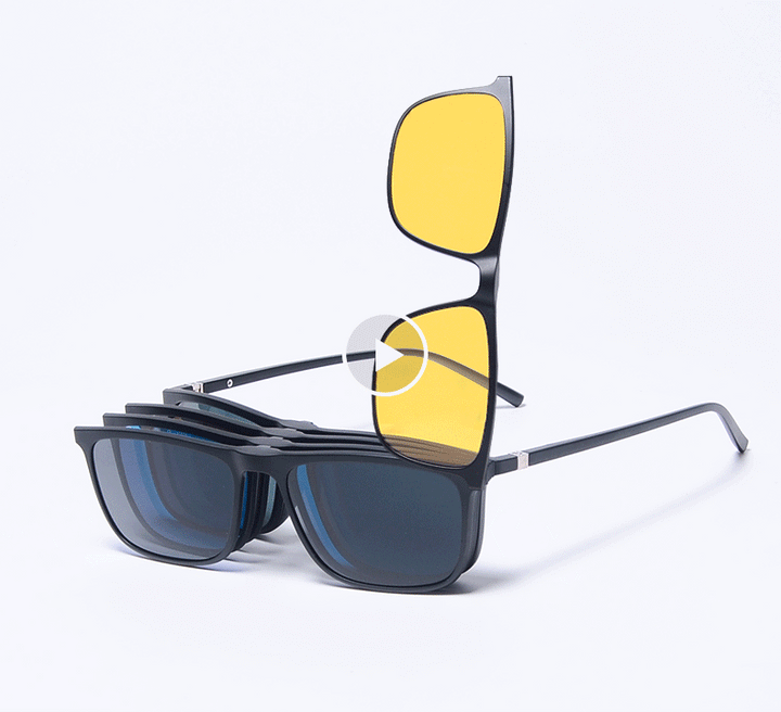 Ralferty Magnetic Sunglasses Men 5 In 1 Polarized Clip On Women Square Sunglases Ultra-Light Night Vision Glasses A8804 Clip On Sunglasses Ralferty   