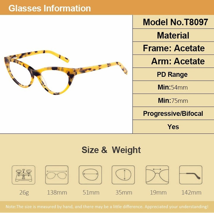 Gmei Women's Eyeglasses Cat-Eye Hypoallergenic Acetate Full Rim T8097 Full Rim Gmei Optical