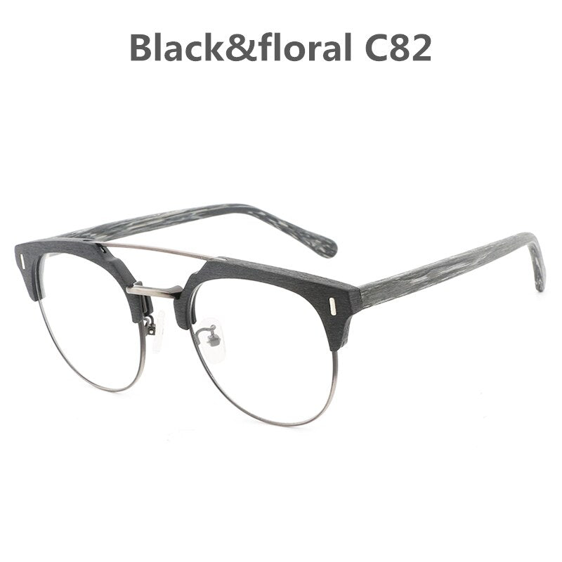 Hdcrafter Unisex Full Rim Round Wood Metal Frame Eyeglasses Bc01 Full Rim Hdcrafter Eyeglasses C82