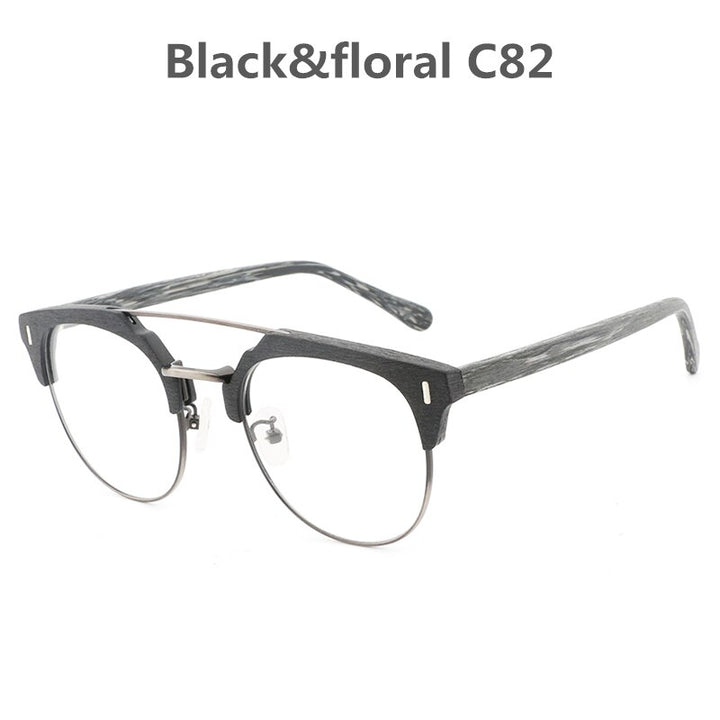 Hdcrafter Unisex Full Rim Round Wood Metal Frame Eyeglasses Bc01 Full Rim Hdcrafter Eyeglasses C82