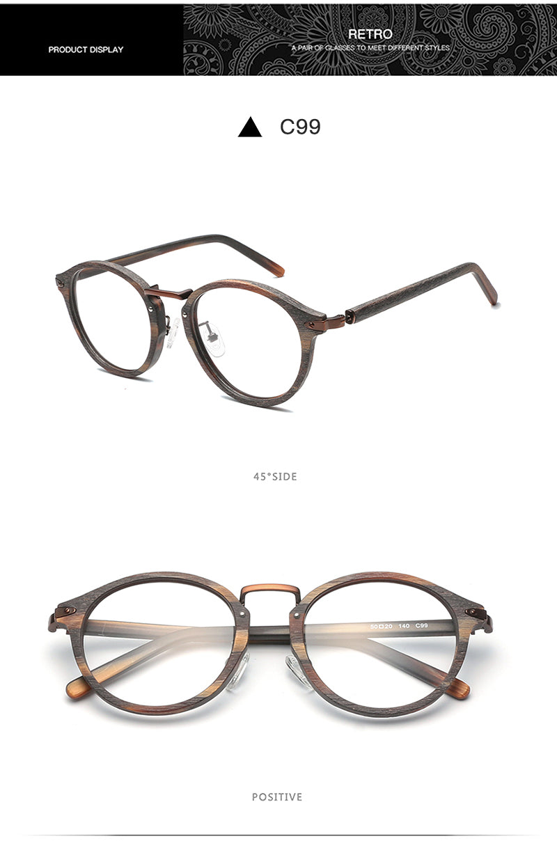 Hdcrafter Unisex Full Round Rim Wood Alloy Eyeglasses Bc06 Full Rim Hdcrafter Eyeglasses