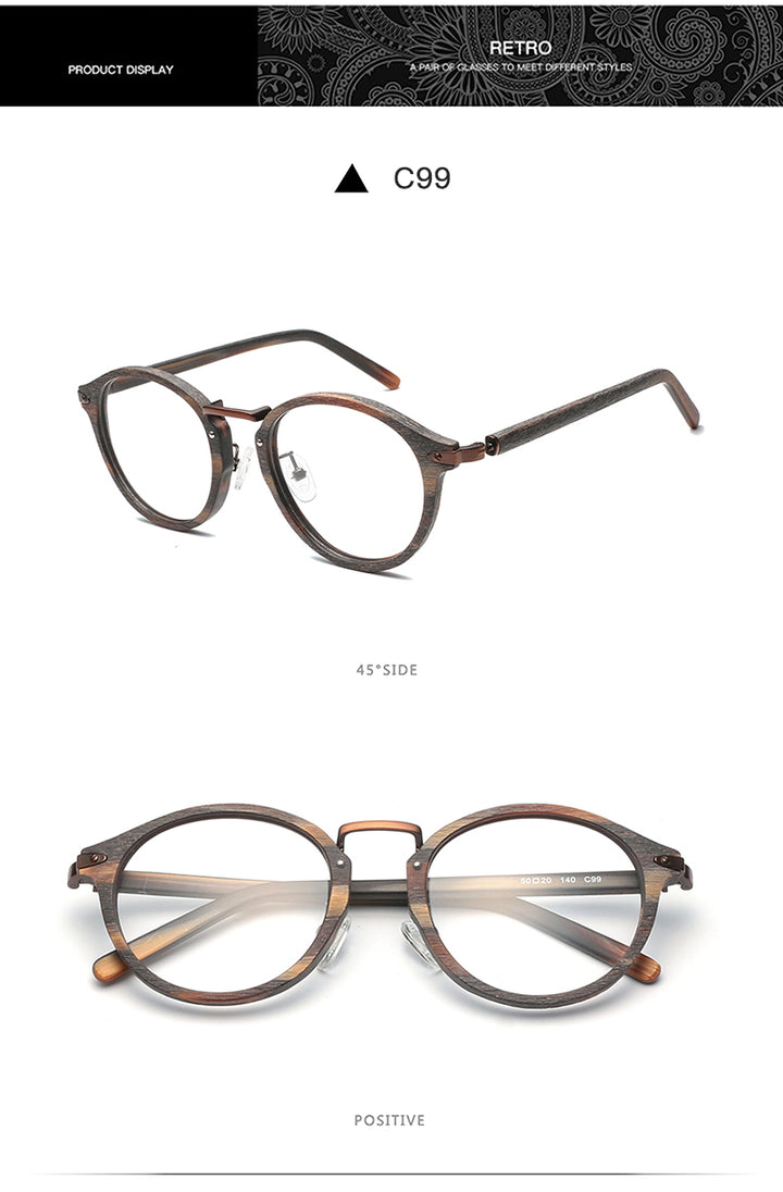 Hdcrafter Unisex Full Round Rim Wood Alloy Eyeglasses Bc06 Full Rim Hdcrafter Eyeglasses