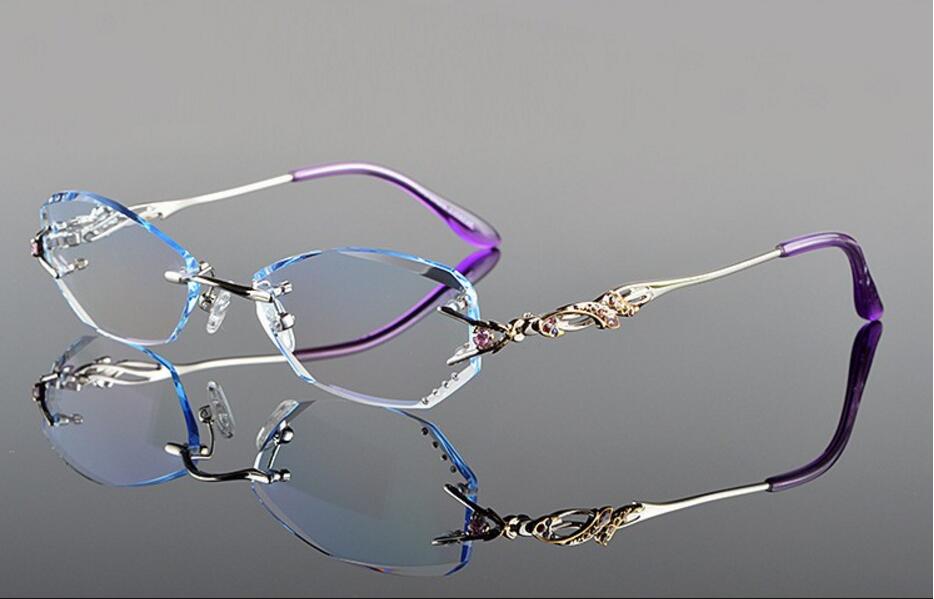 Chashma Women's Rimless Oval Titanium Eyeglasses 8036B Rimless Chashma silver with blue