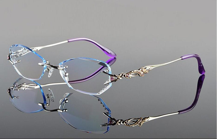 Chashma Women's Rimless Oval Titanium Eyeglasses 8036B Rimless Chashma silver with blue