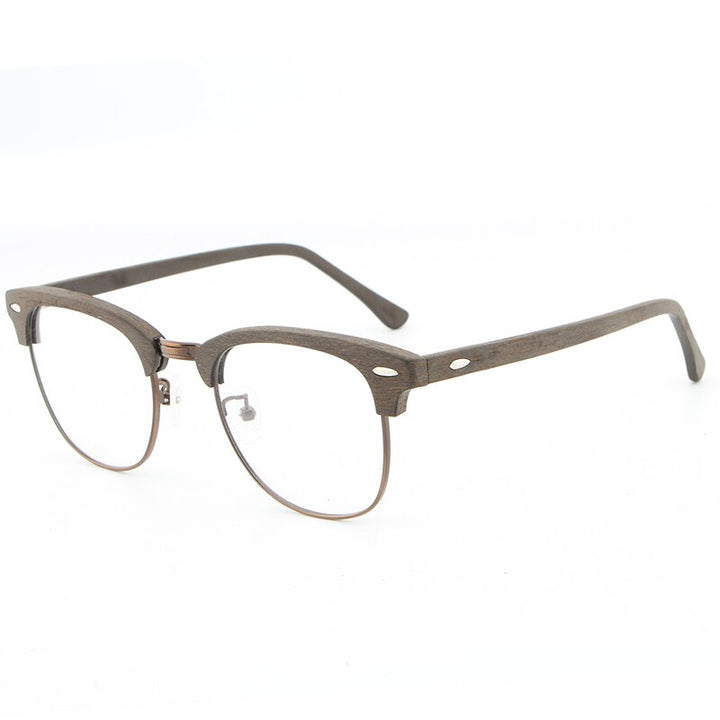 Hdcrafter Unisex Full Rim Round Half Wood Metal Frame Eyeglasses Full Rim Hdcrafter Eyeglasses coffee C19