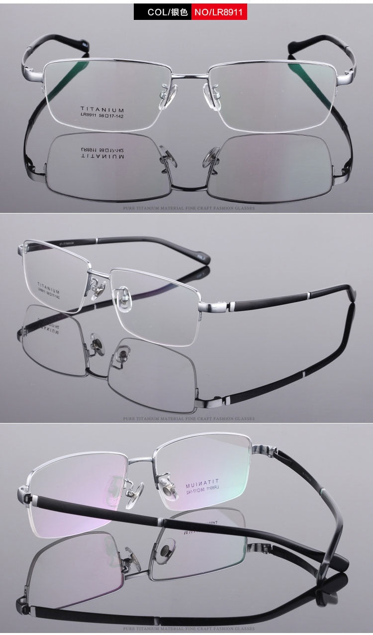 Men's Titanium Eyeglasses Square Semi Rim Frame  Lr8911 Semi Rim Bclear