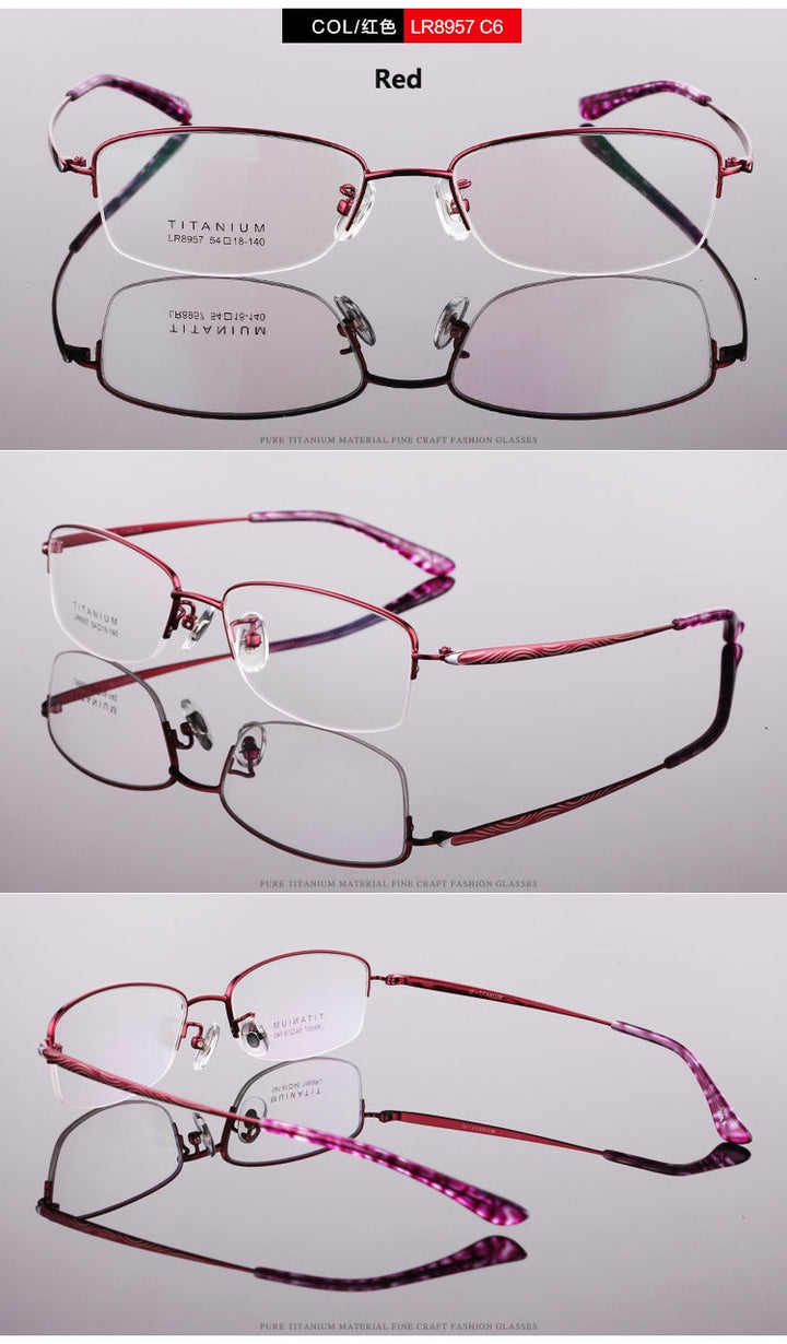 Women's Titanium Semi Rim Frame Eyeglasses Lr8957 Semi Rim Bclear