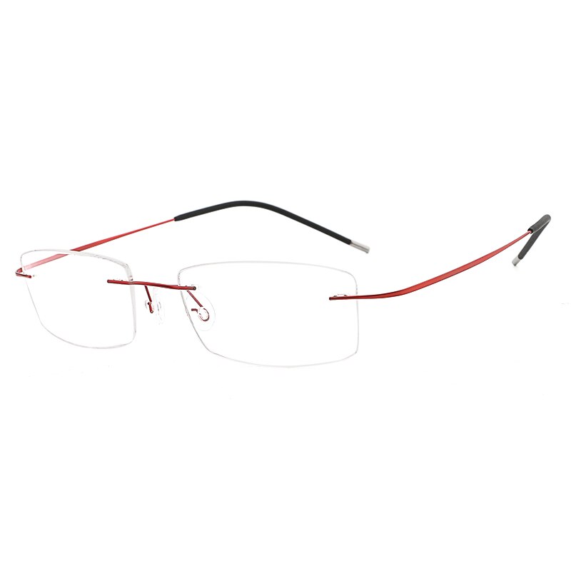 Hdcrafter Rimless Rectangle Titanium Frame Eyeglasses Unisex Rimless Hdcrafter Eyeglasses red
