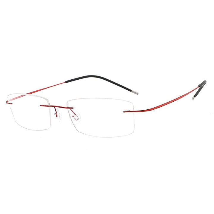 Hdcrafter Rimless Rectangle Titanium Frame Eyeglasses Unisex Rimless Hdcrafter Eyeglasses red