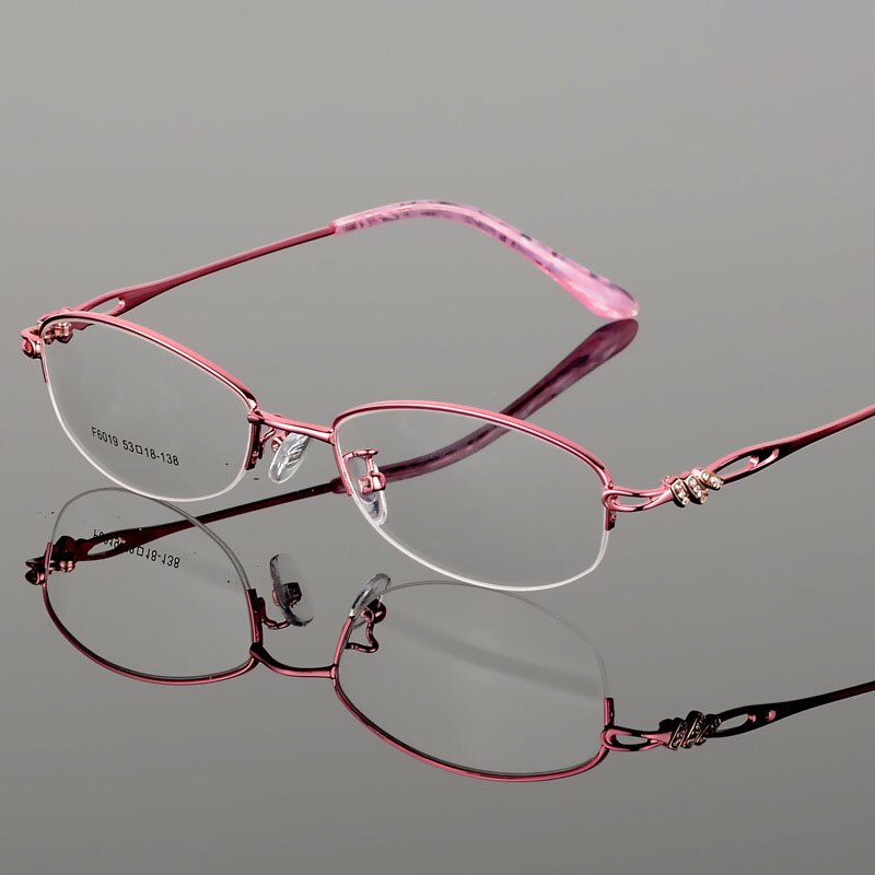 Women's Semi Rim Alloy Frame Eyeglasses F6019 Semi Rim Bclear Pink