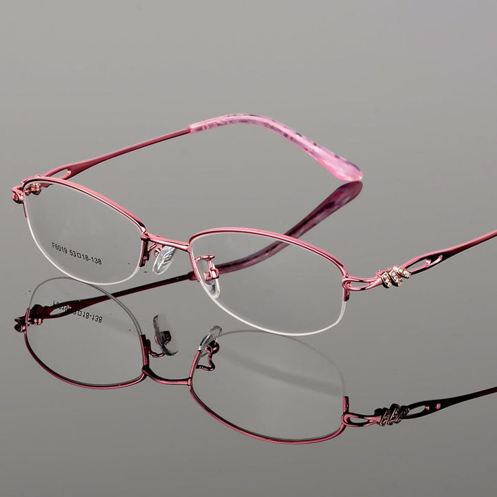 Women's Semi Rim Alloy Frame Eyeglasses F6019 Semi Rim Bclear Pink
