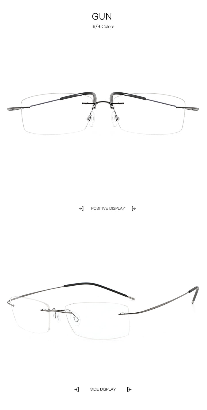 Hdcrafter Rimless Rectangle Titanium Frame Eyeglasses Unisex Rimless Hdcrafter Eyeglasses