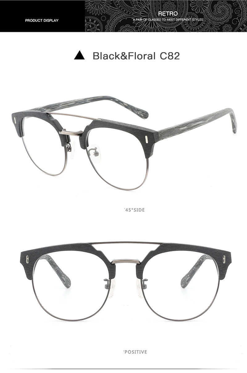 Hdcrafter Unisex Full Rim Round Wood Metal Frame Eyeglasses Bc01 Full Rim Hdcrafter Eyeglasses