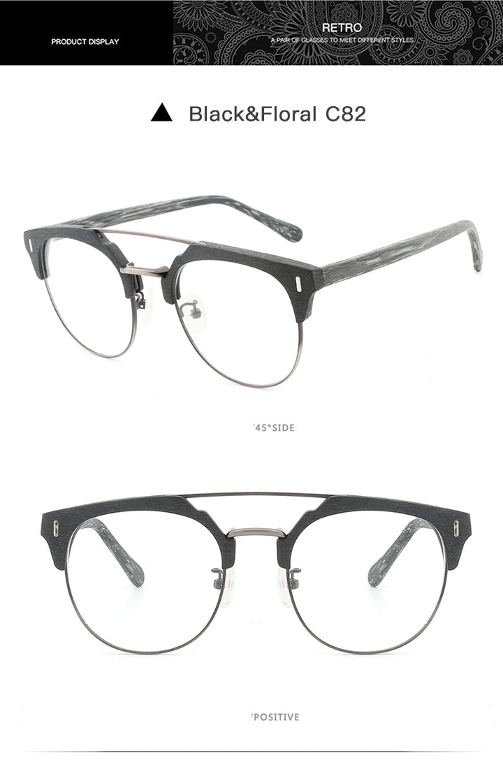 Hdcrafter Unisex Full Rim Round Wood Metal Frame Eyeglasses Bc01 Full Rim Hdcrafter Eyeglasses