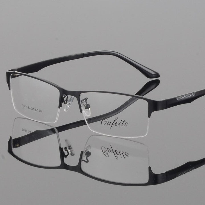 Bclear Men's Eyeglasses Square Alloy Semi Rim S7047 Semi Rim Bclear black