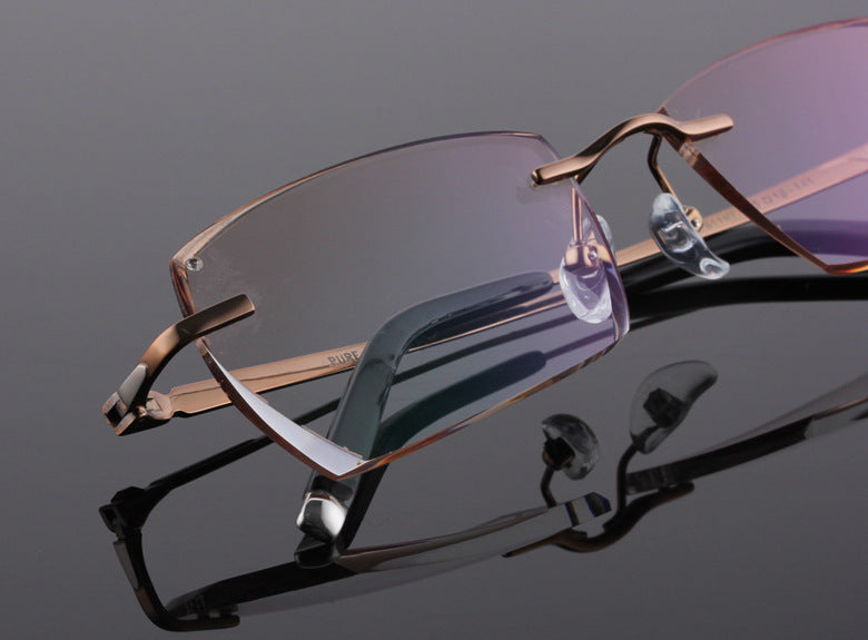 Reven Jate 611 Pure Titanium Rimless Diamond Cutting Glasses Frame Eyeglasses Men Brown Rimless Reven Jate