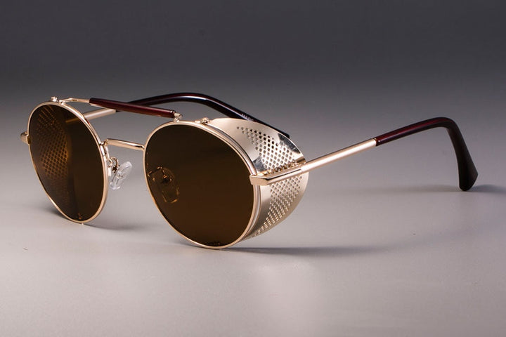 CCspace Unisex Full Rim Round Alloy Frame Steampunk Sunglasses ZML14 Sunglasses CCspace Sunglasses gold tea