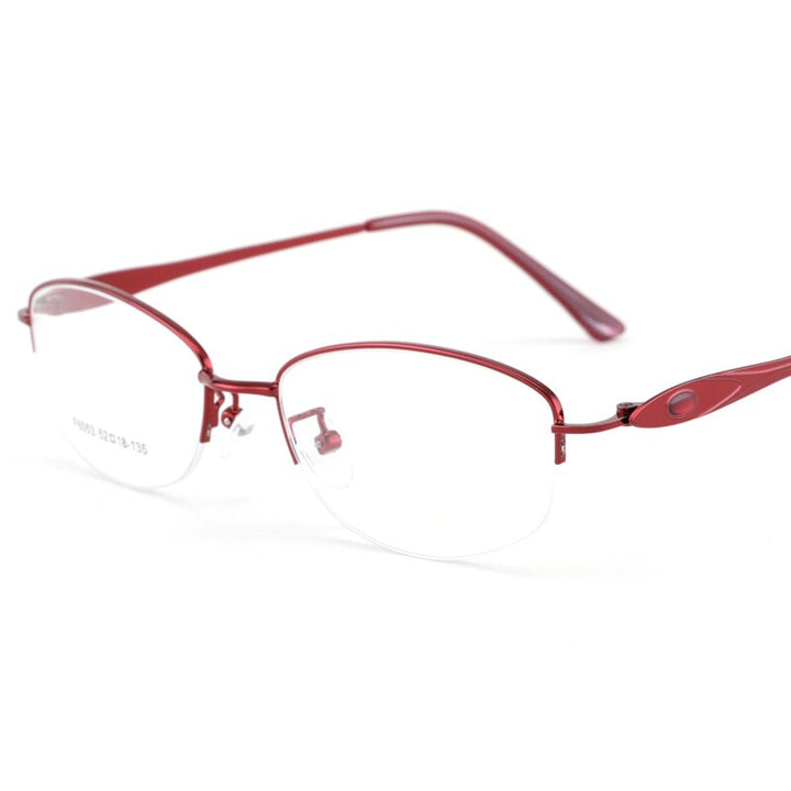 Women's Semi Rim Alloy Frame Eyeglasses 6053 Semi Rim Bclear Red