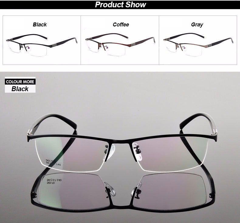 Reven Jate Men's Semi Rim Rectangle Titanium Alloy Eyeglasses 56170 Semi Rim Reven Jate