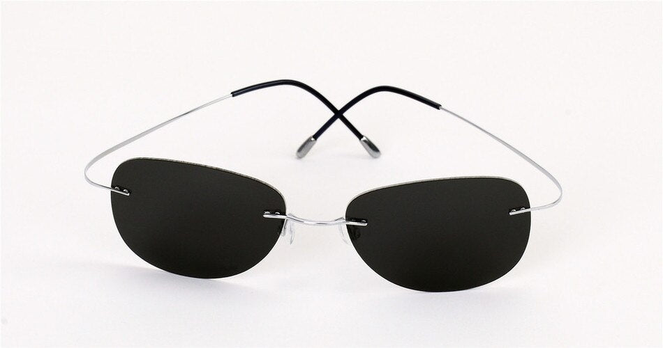 Brightzone Men's Sunglasses Oval Titanium Rimless Polarized 1258 Rimless Brightzone Silver Black