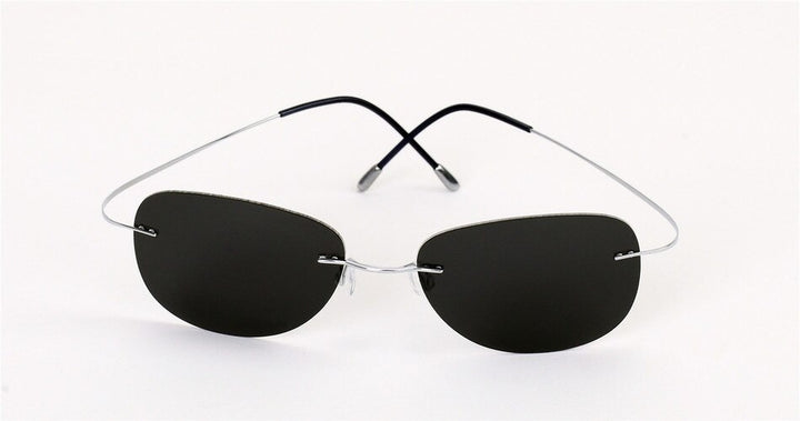 Brightzone Men's Sunglasses Oval Titanium Rimless Polarized 1258 Rimless Brightzone Silver Black