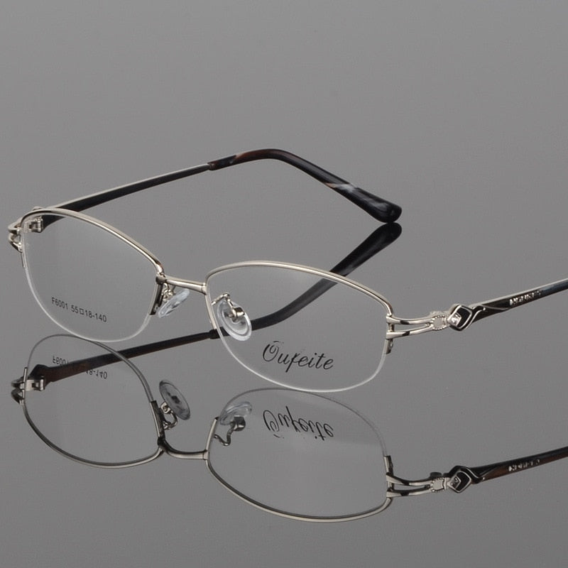 Women's Half Rim Eyeglasses Alloy Frame Sf6001 Semi Rim Bclear Silver