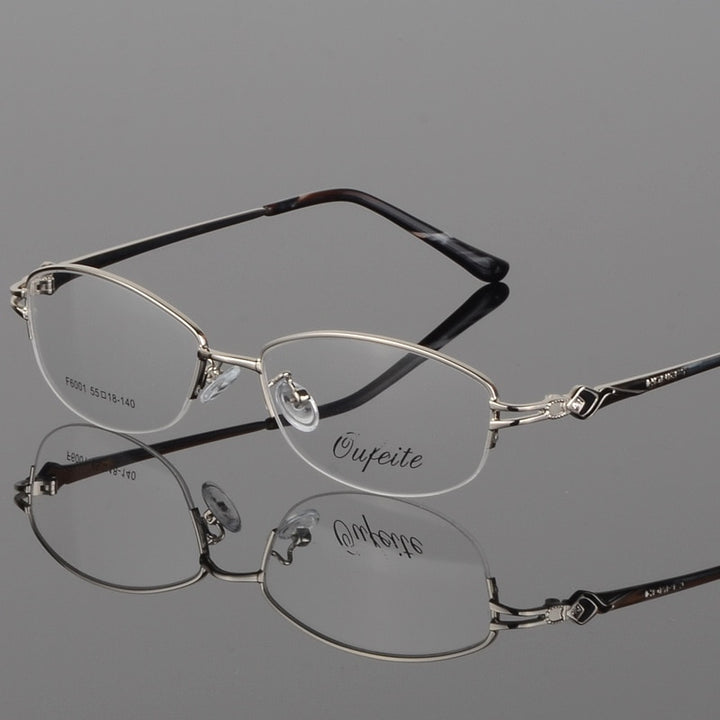 Women's Half Rim Eyeglasses Alloy Frame Sf6001 Semi Rim Bclear Silver