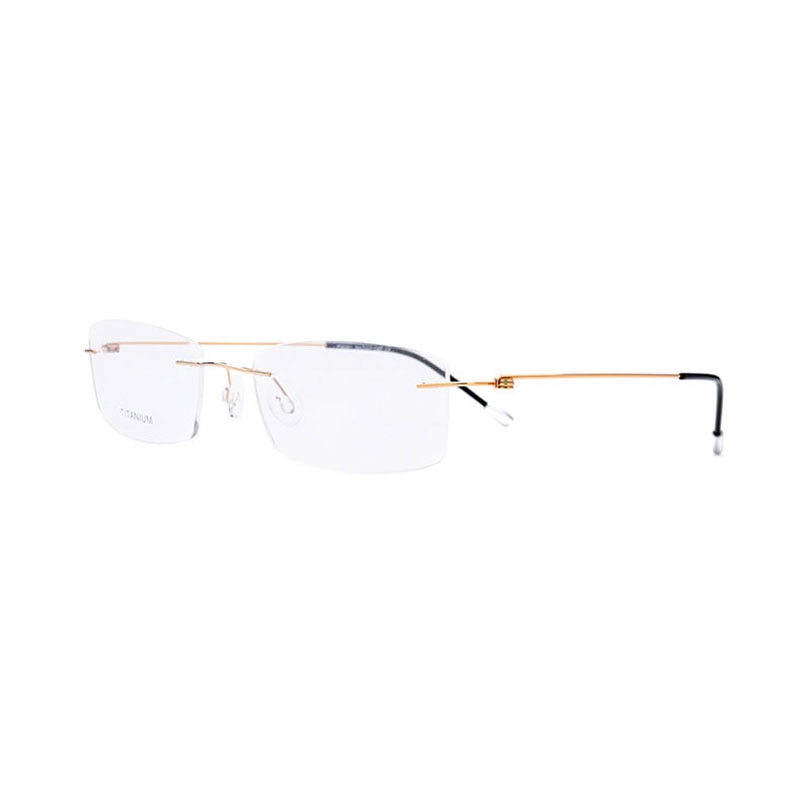 Hotochki Unisex Titanium Rimless Rectangular Frame Eyeglasses P8361 Rimless Hotochki Gold  