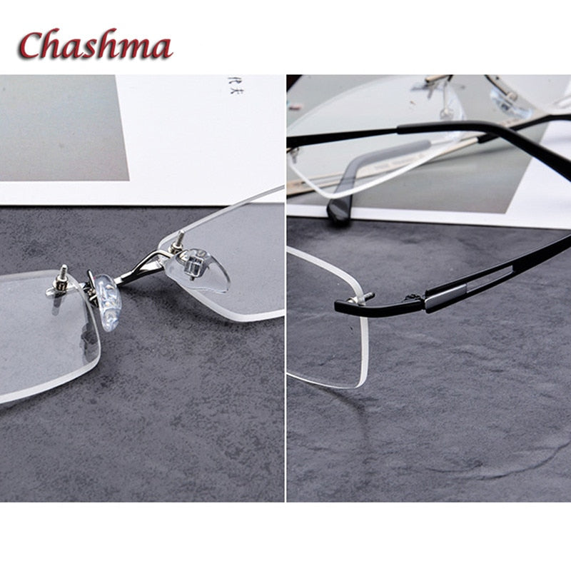 Chashma Ochki Unisex Rimless Square Titanium Eyeglasses 6607 Rimless Chashma Ochki